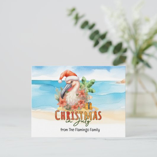 Cartes Pour Fêtes Annuelles Flamant rose Noël en juillet aquarelle (Debout devant)