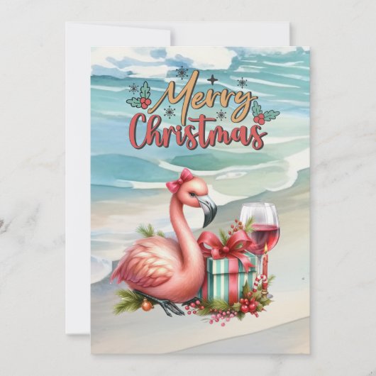 Cartes Pour Fêtes Annuelles FLAMANT ROSE Noël Thème (Devant)