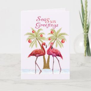 Cartes Pour Fêtes Annuelles Flamant rose Palm Trees Aquarelle Noël