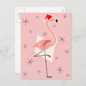 Cartes Pour Fêtes Annuelles Flamant rose Père Noël Portrait rose (Devant / Derrière)
