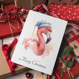 Cartes Pour Fêtes Annuelles Flamant rose père Noël Snowbird, personnalisé