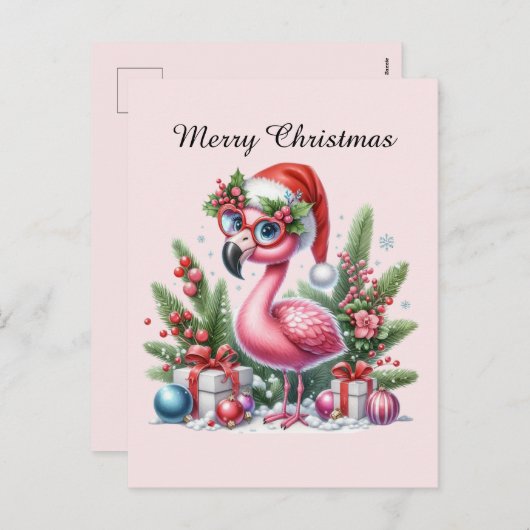 Cartes Pour Fêtes Annuelles flamant rose personnalisable Joyeux Noël (Devant / Derrière)