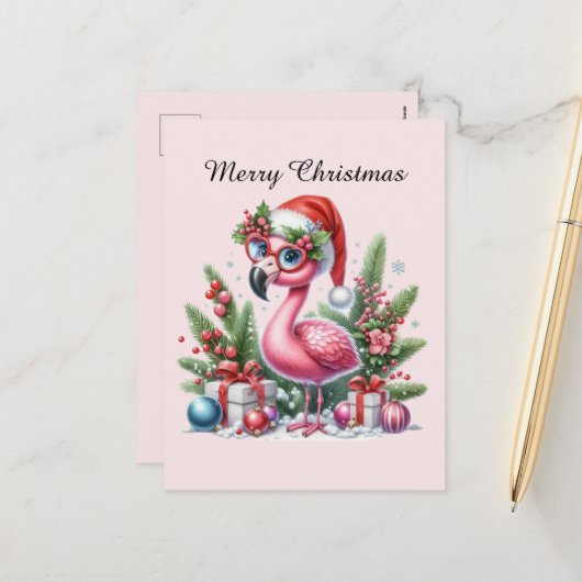 Cartes Pour Fêtes Annuelles flamant rose personnalisable Joyeux Noël (Devant/Arrière en situation)