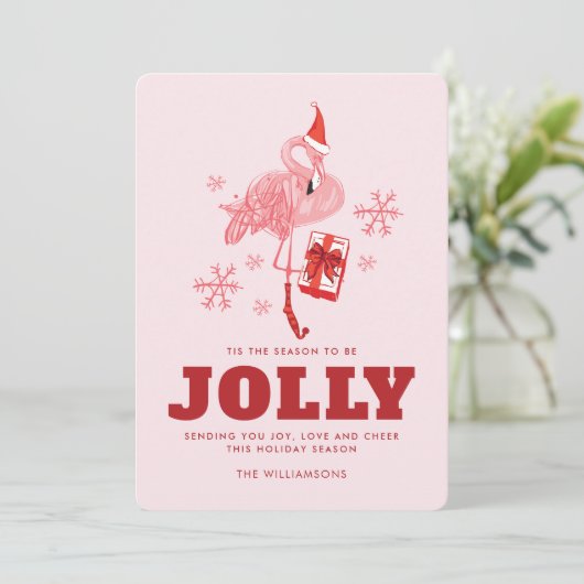 Cartes Pour Fêtes Annuelles Flamant rose Plage tropicale Noël (Debout devant)
