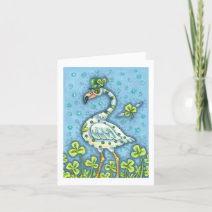CARTES POUR FÊTES ANNUELLES FLAMANT ROSE POLKA DOT VERT, FUNNY ST. JOUR DE PAT