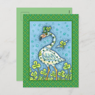 CARTES POUR FÊTES ANNUELLES FLAMANT ROSE POLKA DOT VERT, FUNNY ST. JOUR DE PAT