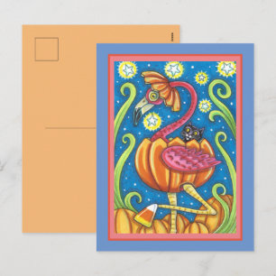 CARTES POUR FÊTES ANNUELLES FLAMANT ROSE POUR HALLOWEEN & CHAT NOIR DANS CITRO