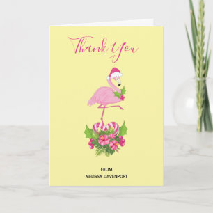 Cartes Pour Fêtes Annuelles Flamant rose rose à Santa Hat Merci de Noël