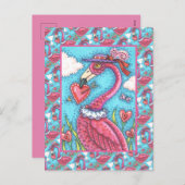 Cartes Pour Fêtes Annuelles Flamant rose ROSE COEURS DE VALENTINE, INSÉPARABLE (Devant / Derrière)
