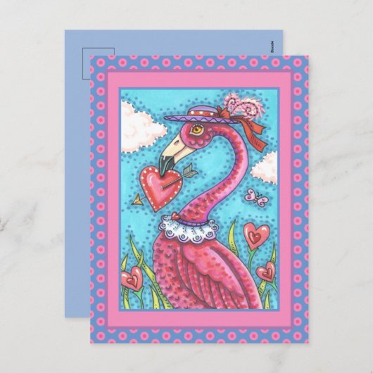Cartes Pour Fêtes Annuelles Flamant rose ROSE COEURS DE VALENTINE, INSÉPARABLE (Devant / Derrière)