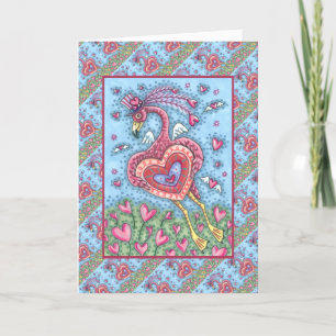 CARTES POUR FÊTES ANNUELLES FLAMANT ROSE ROSE CUPIDE ET COEURS DE VOL VALENTIN