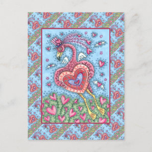 Cartes Pour Fêtes Annuelles Flamant rose ROSE CUPIDE ET COEURS DE VOL VALENTIN