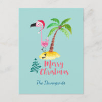 Flamant rose Rose Dans Un Chapeau De Père Noël Par