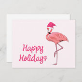 Cartes Pour Fêtes Annuelles Flamant rose rose Père Noël Noël Joyeux Fêtes (Devant / Derrière)