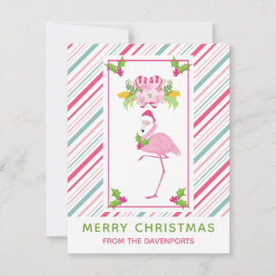 Cartes Pour Fêtes Annuelles Flamant rose rose Sucres de canne Santa Hat et Hol