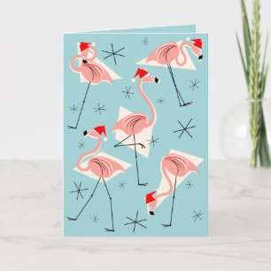 Cartes Pour Fêtes Annuelles Flamant rose Santas Bleu Joyeux bleu Noël