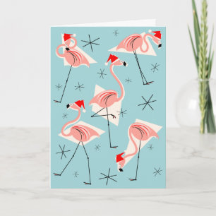 Cartes Pour Fêtes Annuelles Flamant rose Santas Bleu Joyeux Noël