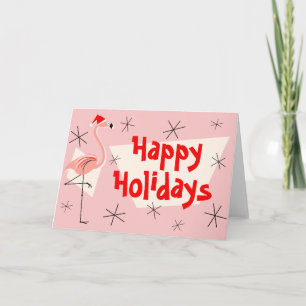 Cartes Pour Fêtes Annuelles Flamant rose Santas Rose Joyeux Vacances devant