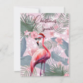 Cartes Pour Fêtes Annuelles Flamant rose Tropical Noël étincelant Père Noël (Devant)