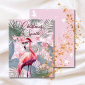 Cartes Pour Fêtes Annuelles Flamant rose Tropical Noël étincelant Père Noël