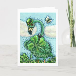 CARTES POUR FÊTES ANNUELLES FLAMANT ROSE VERT IRLANDAIS CUTE HAPPY ST. JOUR DE