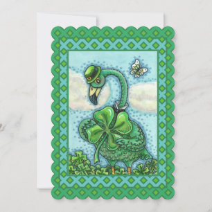 CARTES POUR FÊTES ANNUELLES FLAMANT ROSE VERT IRLANDAIS, HAPPY ST. PLAT DE LA