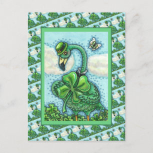 CARTES POUR FÊTES ANNUELLES FLAMANT ROSE VERT IRLANDAIS, MÊME HAPPY ST. JOUR D