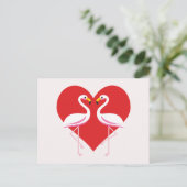 Cartes Pour Fêtes Annuelles Flamants roses blancs mignons rose avec coeur roug (Debout devant)