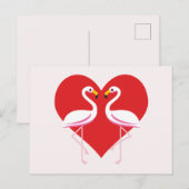 Cartes Pour Fêtes Annuelles Flamants roses blancs mignons rose avec coeur roug (Devant / Derrière)