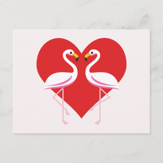 Cartes Pour Fêtes Annuelles Flamants roses blancs mignons rose avec coeur roug (Devant)