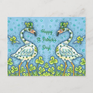 CARTES POUR FÊTES ANNUELLES FLAMANTS ROSES POLKA DOT VERT, FUNNY ST. JOUR DE P