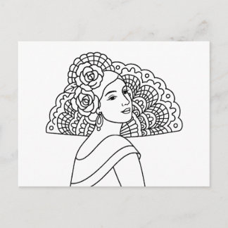 Cartes Pour Fêtes Annuelles Flamenco Spanish Lady With Fan Ink art Drawing