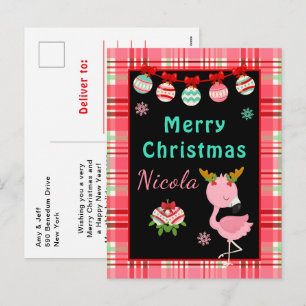 Cartes Pour Fêtes Annuelles Flamingo de Fête Joyeux Noël avec nom