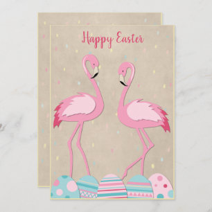 Cartes Pour Fêtes Annuelles Flamingo de Pâques et oeufs peints