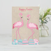 Cartes Pour Fêtes Annuelles Flamingo de Pâques et oeufs peints (Debout devant)