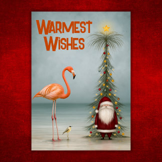 Cartes Pour Fêtes Annuelles Flamingo de plage tropical fantaisiste Santa Noël