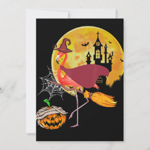 Cartes Pour Fêtes Annuelles Flamingo   Flamingo à balai citrouille Halloween