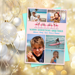 Cartes Pour Fêtes Annuelles Flamingos Tropical Christmas Photo Collage Pink