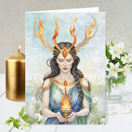 Cartes Pour Fêtes Annuelles Flamme de déesse de Wiccan Imbolc et flocon de nei