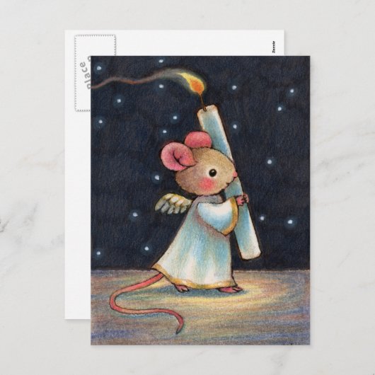 Cartes Pour Fêtes Annuelles Flamme minuscule - art mignon de souris d'ange de (Devant / Derrière)