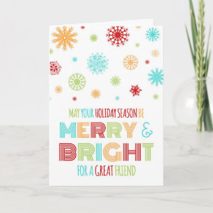 Cartes Pour Fêtes Annuelles Flammes de neige colorées Friend Merry & Bright Ca