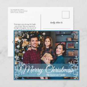 Cartes Pour Fêtes Annuelles Flammes de neige de Noël en hiver Photo Cadre bleu