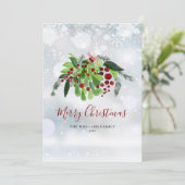 Cartes Pour Fêtes Annuelles Flammes de neige d'hiver Baies rouges Fruits verts (Debout devant)