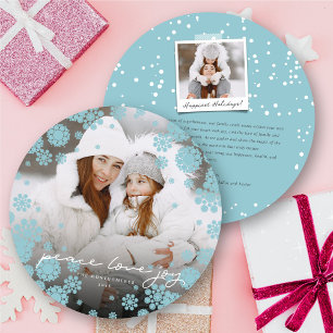Cartes Pour Fêtes Annuelles Flammes de neige d'hiver Peace Love Joy Elegant Ph