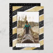 Cartes Pour Fêtes Annuelles Flammes de neige modernes Black & Gold Noël de Noë (Devant / Derrière)