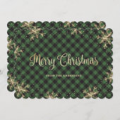Cartes Pour Fêtes Annuelles Flammes de neige mousseuses Green Plaid Gold Chris (Devant / Derrière)