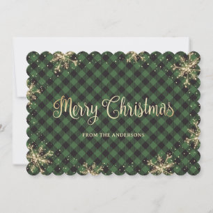 Cartes Pour Fêtes Annuelles Flammes de neige mousseuses Green Plaid Gold Chris
