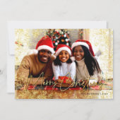 Cartes Pour Fêtes Annuelles Flèche de neige dorée Joyeux Noël rouge (Devant)