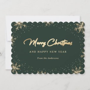 Cartes Pour Fêtes Annuelles Flèches de neige vertes et dorées