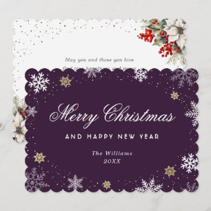 Cartes Pour Fêtes Annuelles Fleur botanique aquarelle flocon de neige violet